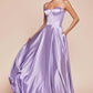 Ladivine CD337 Long A-Line Slit Satin Bustier Dress