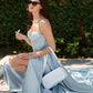 Ladivine CD337 Long A-Line Slit Satin Bustier Dress