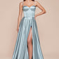 Ladivine CD337 Long A-Line Slit Satin Bustier Dress
