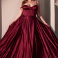 Vestido de fiesta Ladivine CD337C largo de raso con abertura, estilo bustier y corte en A