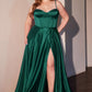 Vestido de fiesta Ladivine CD337C largo de raso con abertura, estilo bustier y corte en A