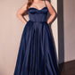 Vestido de fiesta Ladivine CD337C largo de raso con abertura, estilo bustier y corte en A