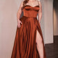 Vestido de fiesta Ladivine CD337C largo de raso con abertura, estilo bustier y corte en A