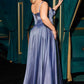 Vestido de fiesta Ladivine CD337C largo de raso con abertura, estilo bustier y corte en A