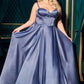 Vestido de fiesta Ladivine CD337C largo de raso con abertura, estilo bustier y corte en A
