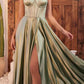 Ladivine CD337 Long A-Line Slit Satin Bustier Dress