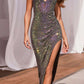 Vestido largo de malla con pedrería caliente, cuello halter ajustado Ladivine CD339