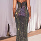 Vestido largo de malla con pedrería caliente, cuello halter ajustado Ladivine CD339