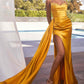 Ladivine CD340 Long Fitted Side Sash Leg Slit Satin Gown