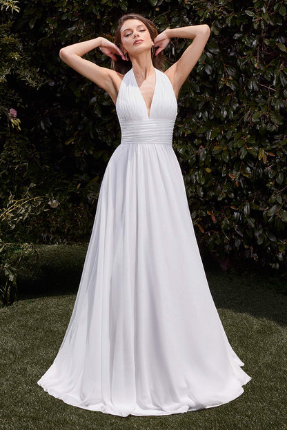Vestido de novia de raso con escote halter y corte A, modelo CD372W de Ladivine
