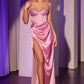 Vestido Ladivine CD375 de satén ajustado con aberturas