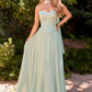 Ladivine CD386 Strapless Curved Neckline Boned Bodice A-line Gown