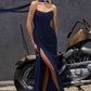 Vestido de noche sin tirantes Ladivine CD388 con escote drapeado