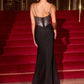 Vestido de noche formal de satén elástico con cuello corazón ajustado Ladivine CD390