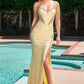 Vestido de noche formal de satén elástico con cuello corazón ajustado Ladivine CD390