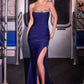 Ladivine CD391 Long Stretch Satin Fitted Prom Gown