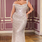 Vestido de noche formal ajustado con lentejuelas brillantes, cuello drapeado sin tirantes Ladivine CD396