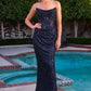 Vestido de noche formal ajustado con lentejuelas brillantes, cuello drapeado sin tirantes Ladivine CD396
