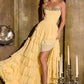 Ladivine CD402 Strapless Crystal Embellished High Low Chiffon Gown