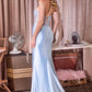 Vestido de satén entallado Ladivine CD405 con cautivadoras aplicaciones florales 3D