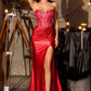 Vestido de satén entallado Ladivine CD405 con cautivadoras aplicaciones florales 3D