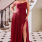 Vestido Ladivine CD409 de Gasa Luminiscente Fluida con Un Hombro y Corte en A