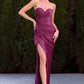 Ladivine CD411 Vestido de gala ajustado con escote corazón sin tirantes y detalle plisado
