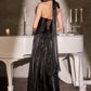 Ladivine CD412 Elegante vestido largo de gala con escote halter pronunciado y falda fluida en A