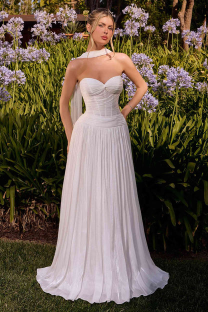 Vestido de Fiesta sin Tirantes Escote Corazón con Pliegues Línea A Brillante Ladivine CD414W
