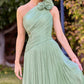 Ladivine CD415 One Shoulder Pleated Luminescent Chiffon Flowy Gown