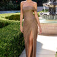 Ladivine CD416 Off Shoulder Pleated Luminescent Chiffon Fitted Gown