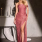 Ladivine CD416 Off Shoulder Pleated Luminescent Chiffon Fitted Gown