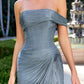 Ladivine CD416 Off Shoulder Pleated Luminescent Chiffon Fitted Gown