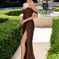 Vestido ajustado de gasa luminiscente plisado con hombros descubiertos Ladivine CD417