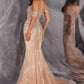 Vestido de noche estilo sirena Ladivine CD654 con hombros descubiertos, purpurina, corpiño encorsetado ajustado