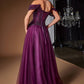 Vestido de gala de tul con escote Bardot y corte A Ladivine CD657