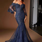 Ladivine CD659 Off the Shoulder Bell Sleeves Fitted Mermaid Gown