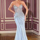 Ladivine CD660 Glamuroso Vestido Ajustado con Corsé Ilusión, Escote Pronunciado y Cola