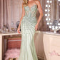 Ladivine CD660 Glamuroso Vestido Ajustado con Corsé Ilusión, Escote Pronunciado y Cola