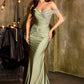Ladivine CD667 Classic Hollywood Off Shoulder Fitted Stretch Satin Gown