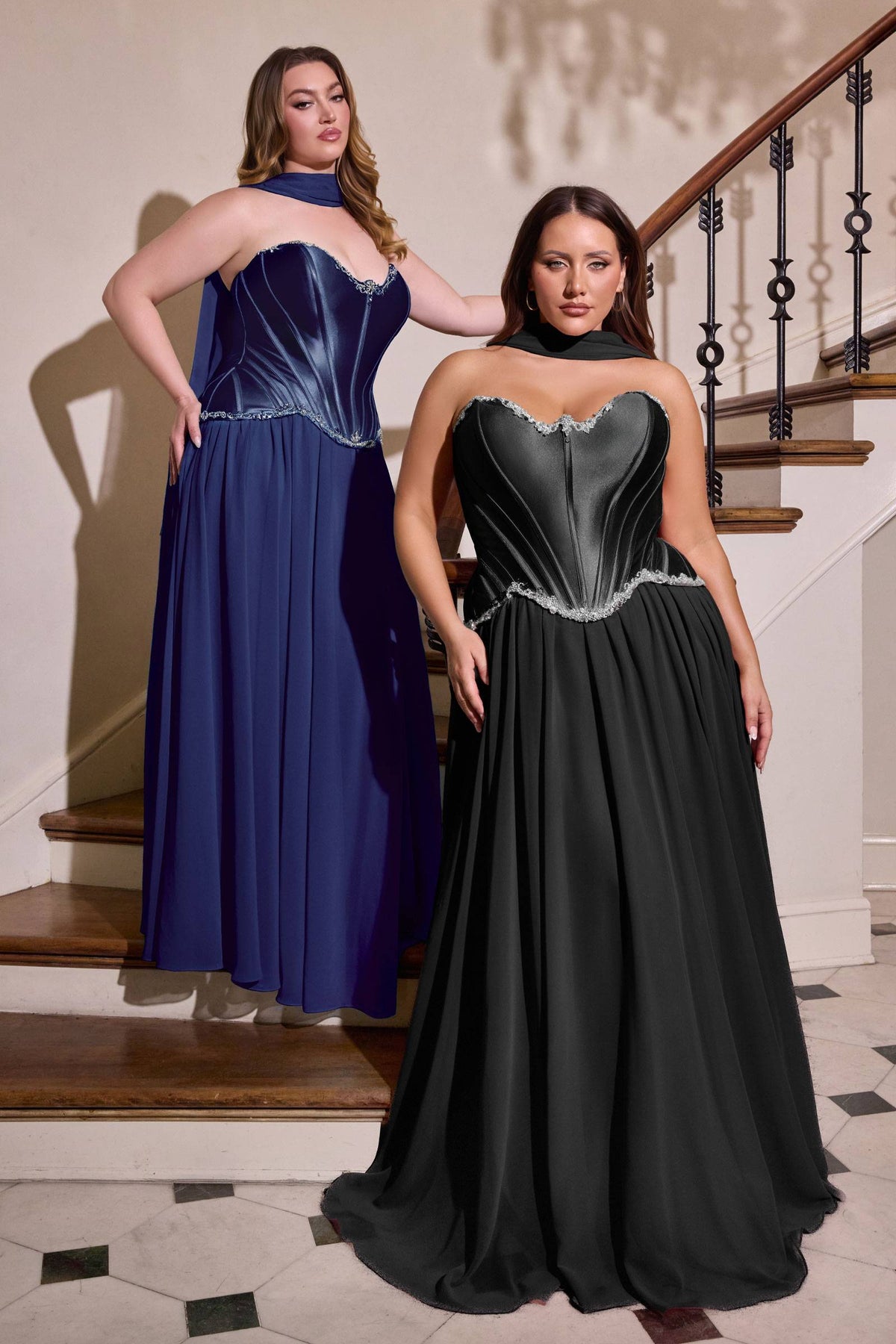 Vestido de gala de talla grande con corpiño corsé de satén esculpido Ladivine CD668C