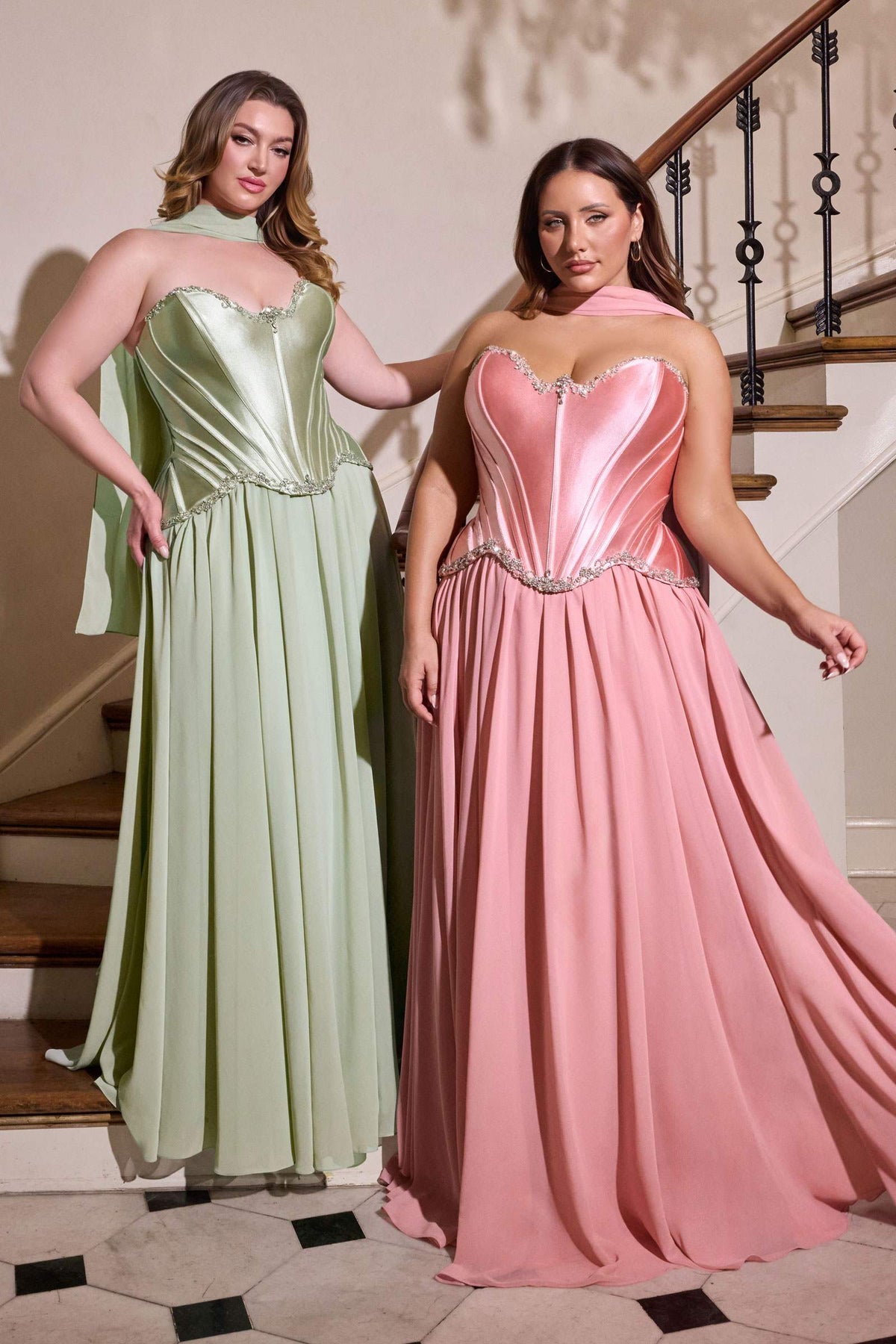 Vestido de gala de talla grande con corpiño corsé de satén esculpido Ladivine CD668C