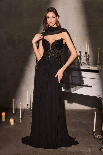 Ladivine CD673 Cautivador Vestido Largo Acampanado sin Tirantes