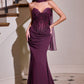 Vestido largo ajustado Ladivine CD683 de malla suave adornado con escote sin tirantes esculpido