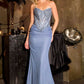 Vestido largo ajustado Ladivine CD683 de malla suave adornado con escote sin tirantes esculpido