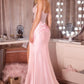 Ladivine CD686 Captivating Fitted Beaded Bodice Sating Skirt Evening Gown