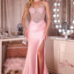 Ladivine CD686 Captivating Fitted Beaded Bodice Sating Skirt Evening Gown