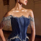 Ladivine CD688 Luxurious Stretch Satin Off Shoulder Fitted Evening Gown