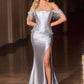 Ladivine CD688 Luxurious Stretch Satin Off Shoulder Fitted Evening Gown