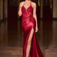 Vestido de satén elástico con cuello halter pronunciado y pedrería Ladivine CD690